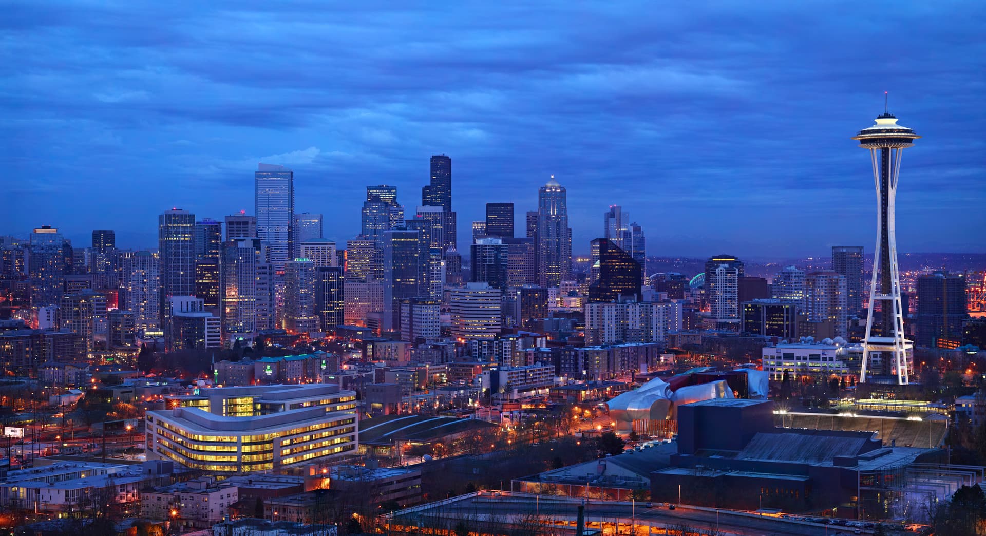 The campus structures represent the foundation's loval roots and global mission. THe client invested in architecture to signal its commitment to its mission and world-changing programs.,,,,Photographer: Benjamin Benschneider March 2011