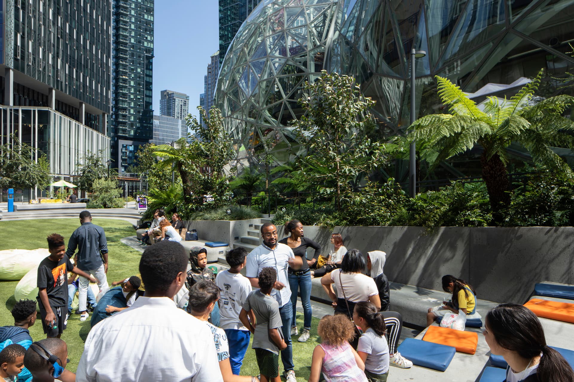 Amazon in the Regrade, Gregory Swinton, Hip Hop Architecture Camp, NBBJ, camp, field trip, spheres, students, tour, youth